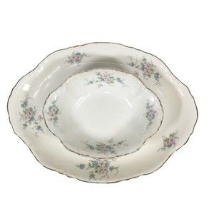 Homer Laughlin 11.5" Platter 9" Bowl Continental Pink Blue Floral Vintage 1940s